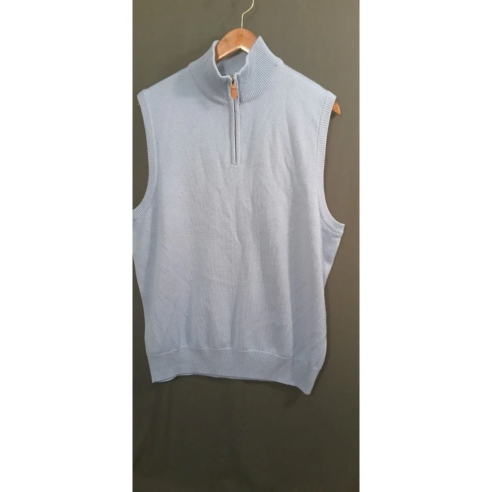 Polo Golf by Ralph Lauren Men's M 100% Merino Wool Zip Neck Sweater Vest Blue!!
